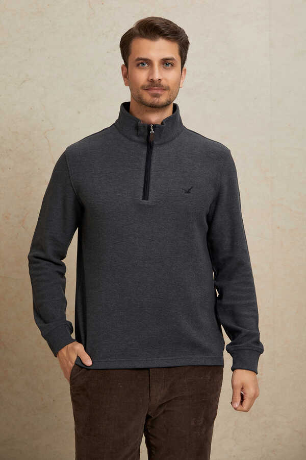 Antrasit Yarım Fermuarlı Sweatshirt - 6