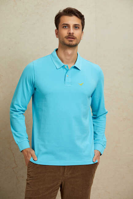 Turquoise 100% Cotton Polo Sweatshirt 